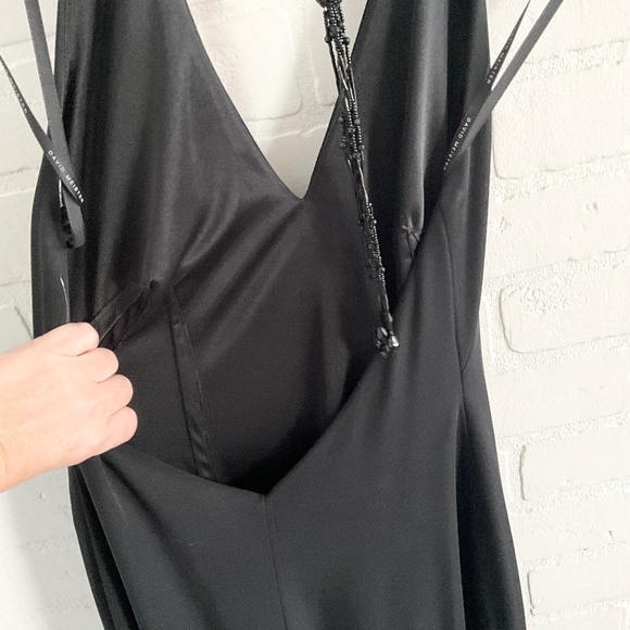 David Meister Gown Maxi Dress Tassel Open back Art deco Black Dark romantic - Picture 9 of 15